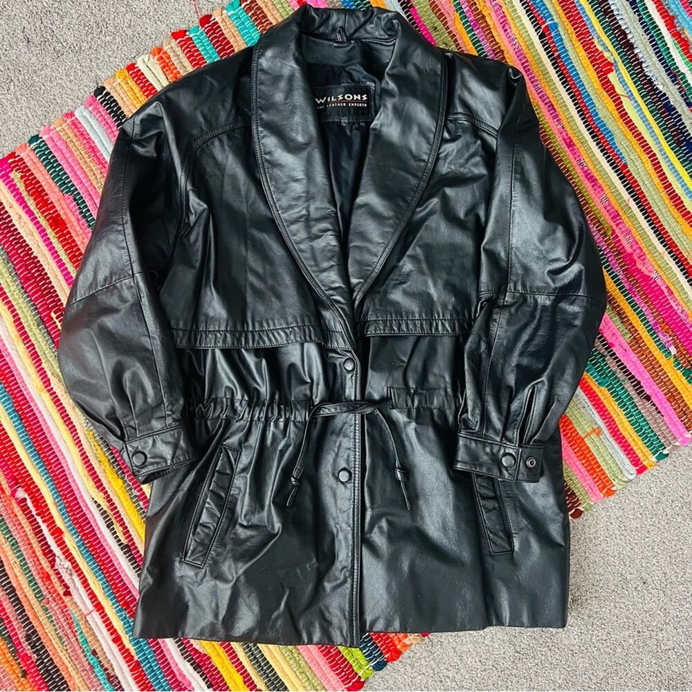 Vintage Wilson’s Leather Black Trench Coat Large